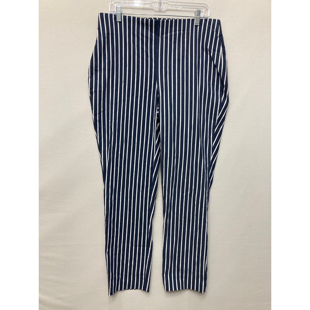 New Chico's Brigitte Slim Leg Pants sz 12 Blue White Striped So Slimming Pull On